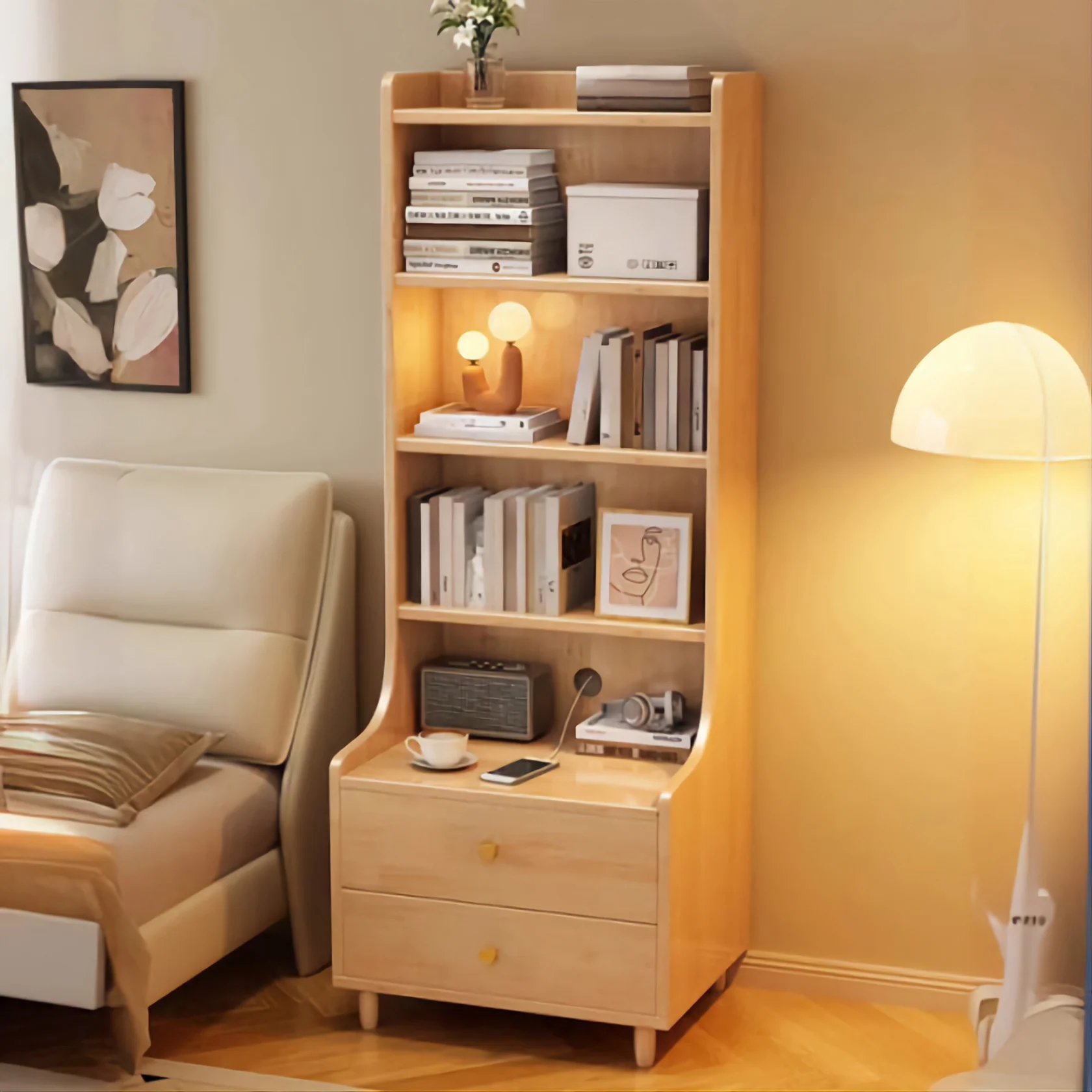 Elegant Wooden Bedside Table with bookshelf - Image 3