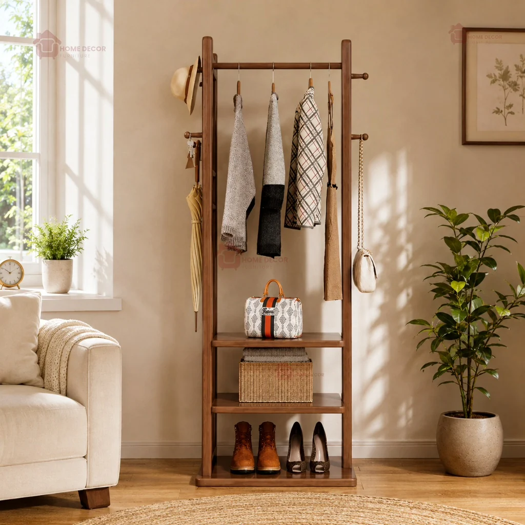 Premium Wooden Multi-Layer Alna | 3 Shelves & 6-Side Hooks - Image 3