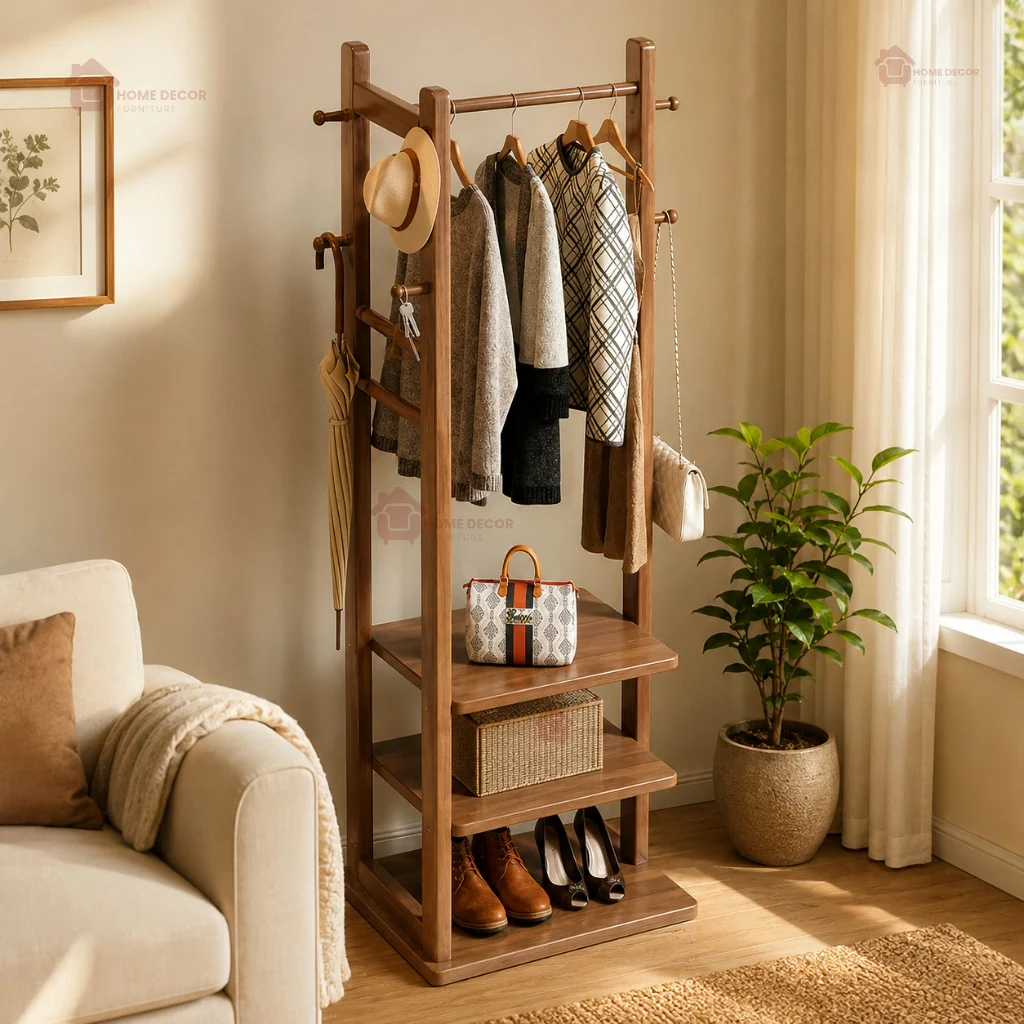 Premium Wooden Multi-Layer Alna | 3 Shelves & 6-Side Hooks - Image 2