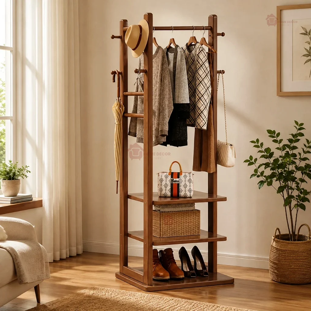 Premium Wooden Multi-Layer Alna | 3 Shelves & 6-Side Hooks
