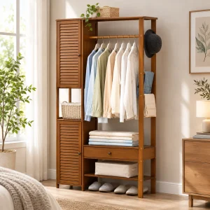 Wooden Clothes Stand with Shoe Storage | Alna for Home