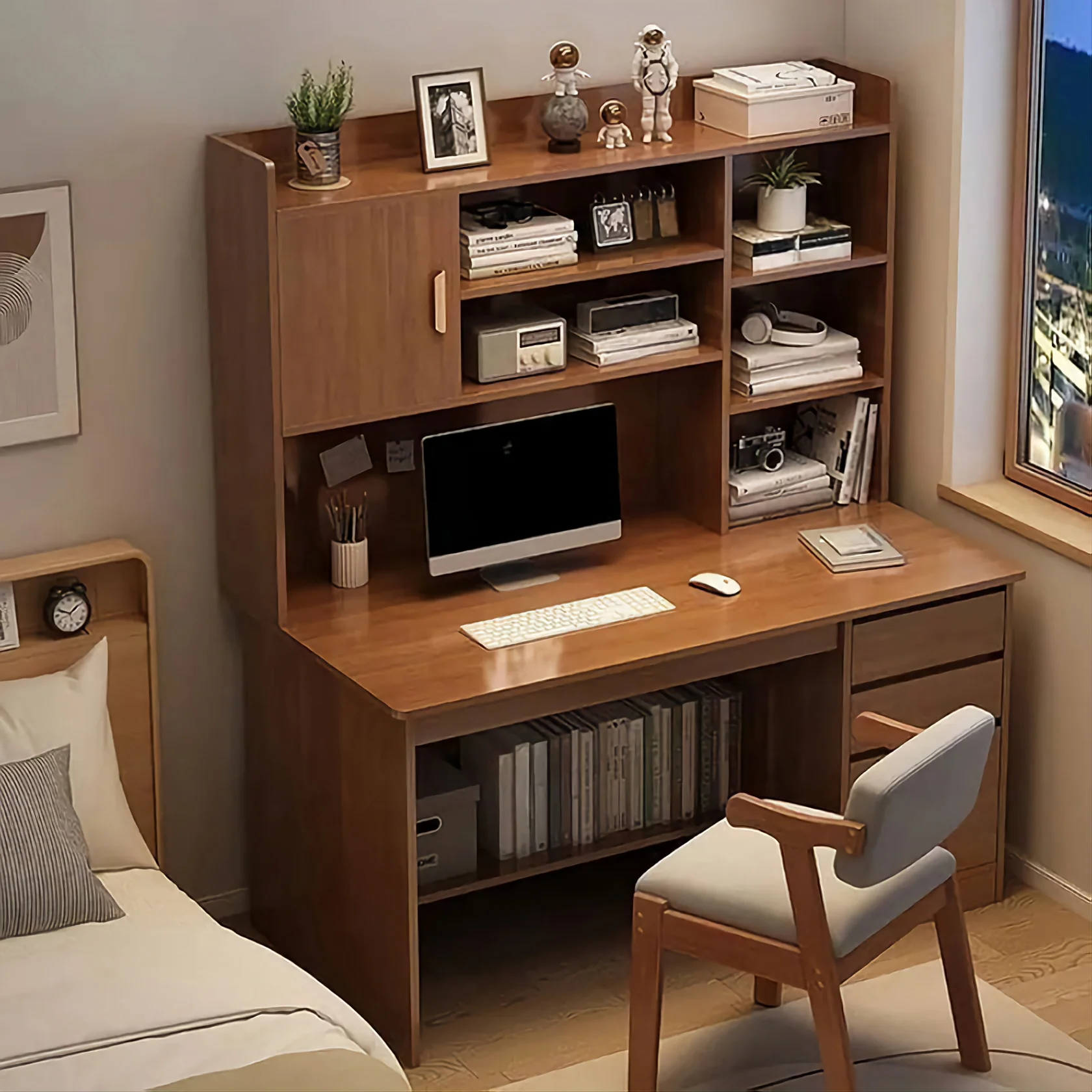 Wooden Study Table with Bookshelf