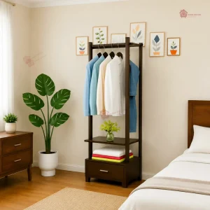 Wooden Stylish Cloth Stand & Shelf and Drawers Alna
